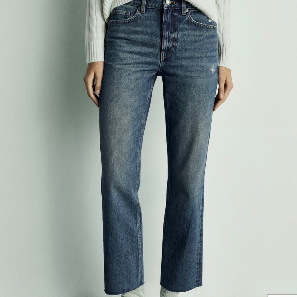 Mango Women's Mid-Blue Cropped Straight Jeans